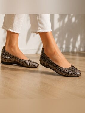 BCBGMaxAzria Croc-Embossed Ballet Flats in Dark Brown